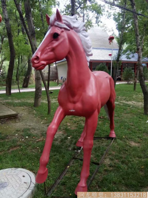玻璃钢红马雕塑 玻璃钢动物雕塑